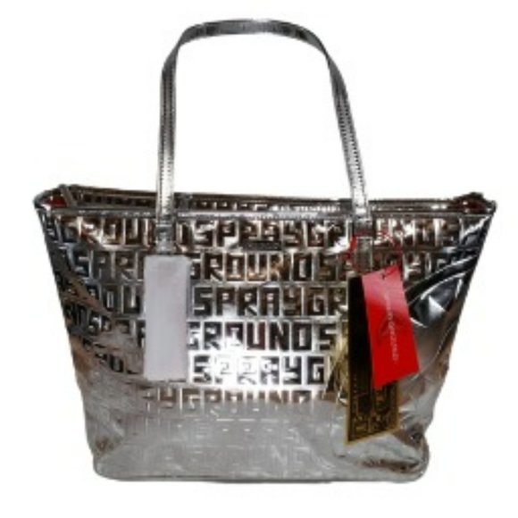 NEW- Sprayground Future Titan Metallic Silver Tote Limited Edition - Picture 5 of 14